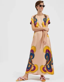 La DoubleJ Vestiti<Swing DressRainbow Swirl Rosa Placée in Twill Silk