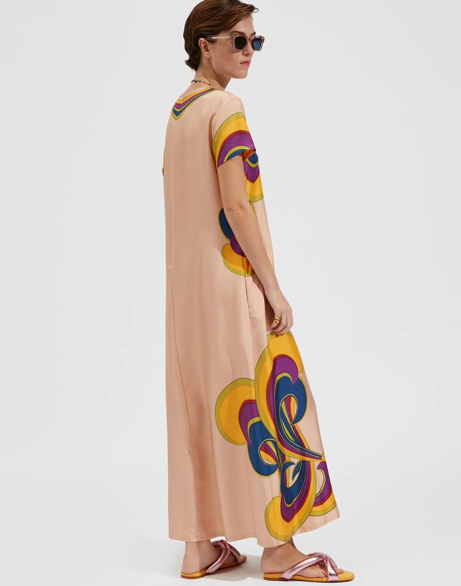 La DoubleJ Vestiti<Swing DressRainbow Swirl Rosa Placée in Twill Silk