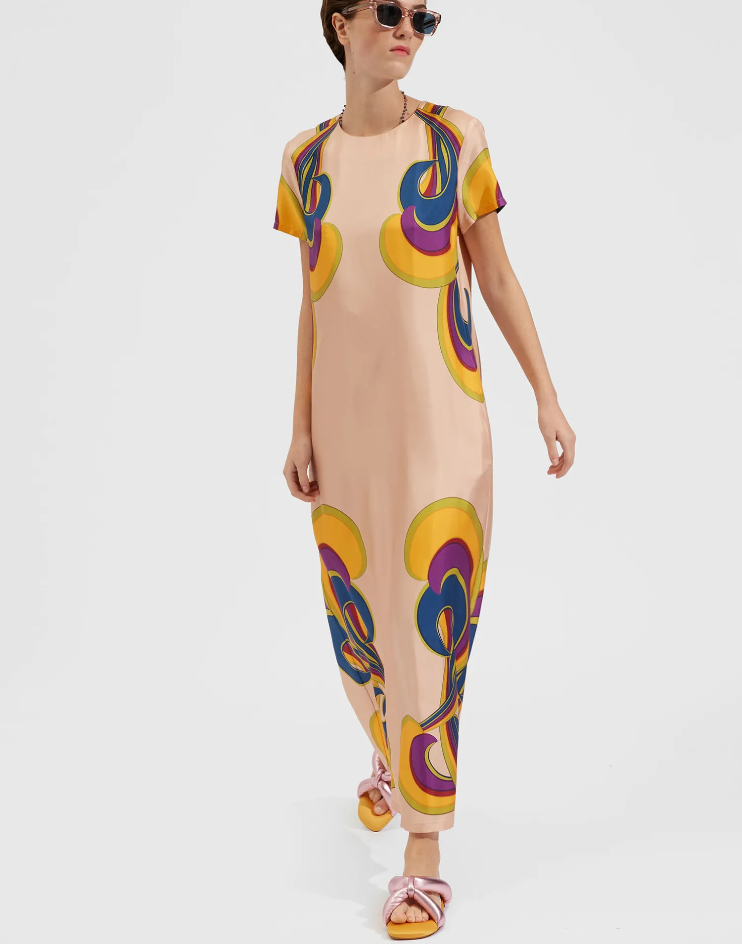 La DoubleJ Vestiti<Swing DressRainbow Swirl Rosa Placée in Twill Silk