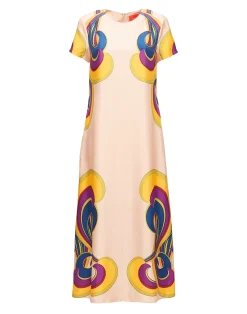 La DoubleJ Vestiti<Swing DressRainbow Swirl Rosa Placée in Twill Silk