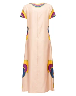 La DoubleJ Vestiti<Swing DressRainbow Swirl Rosa Placée in Twill Silk