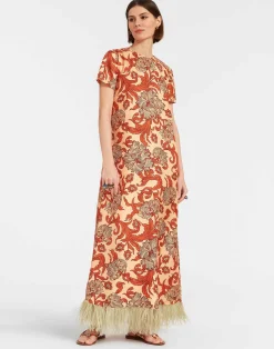 La DoubleJ Party Dressing<Swing DressReef Pale Pink in Silk Twill With Feathers