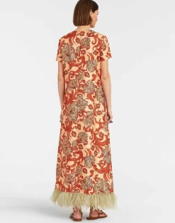 La DoubleJ Party Dressing<Swing DressReef Pale Pink in Silk Twill With Feathers