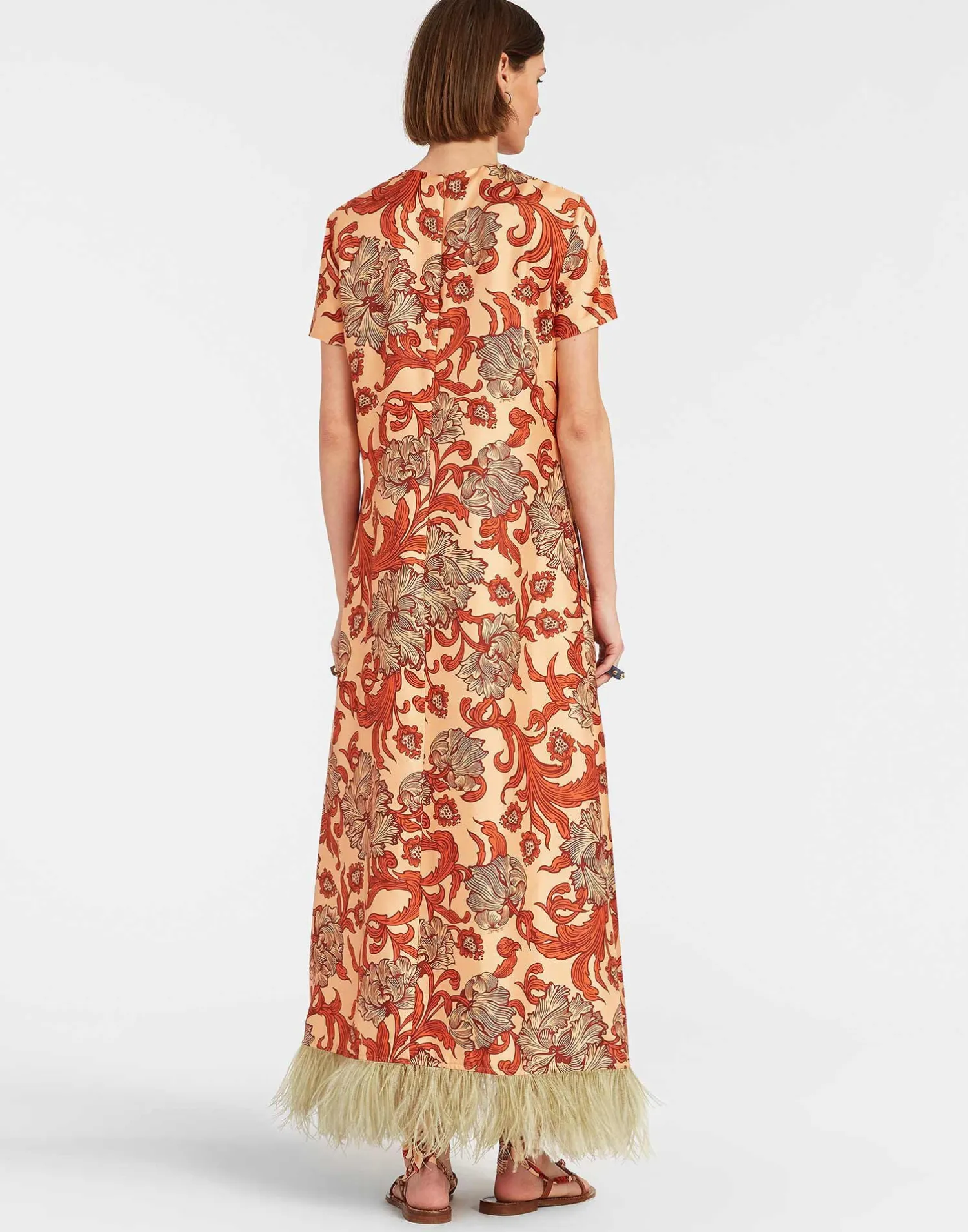 La DoubleJ Party Dressing<Swing DressReef Pale Pink in Silk Twill With Feathers