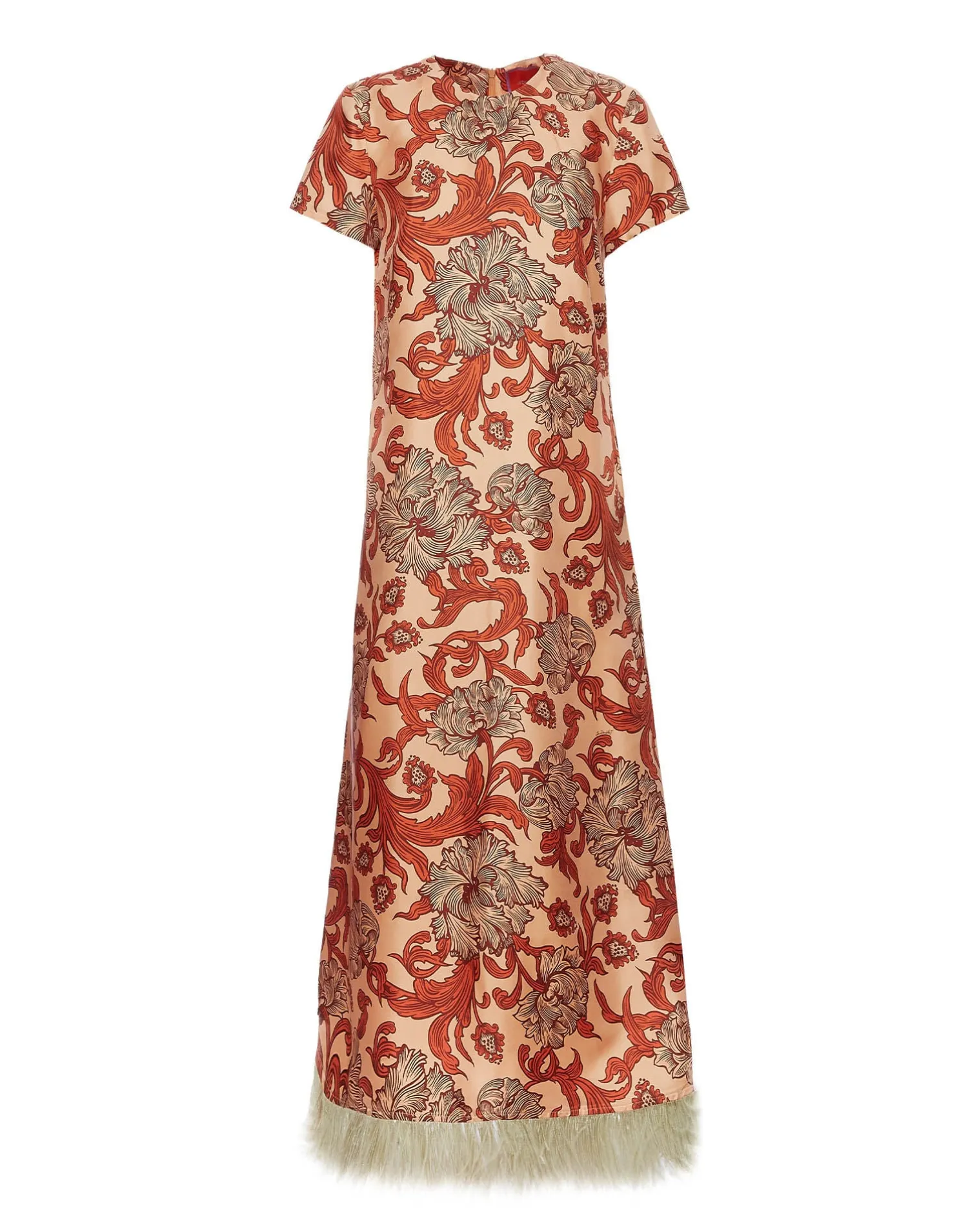 La DoubleJ Party Dressing<Swing DressReef Pale Pink in Silk Twill With Feathers