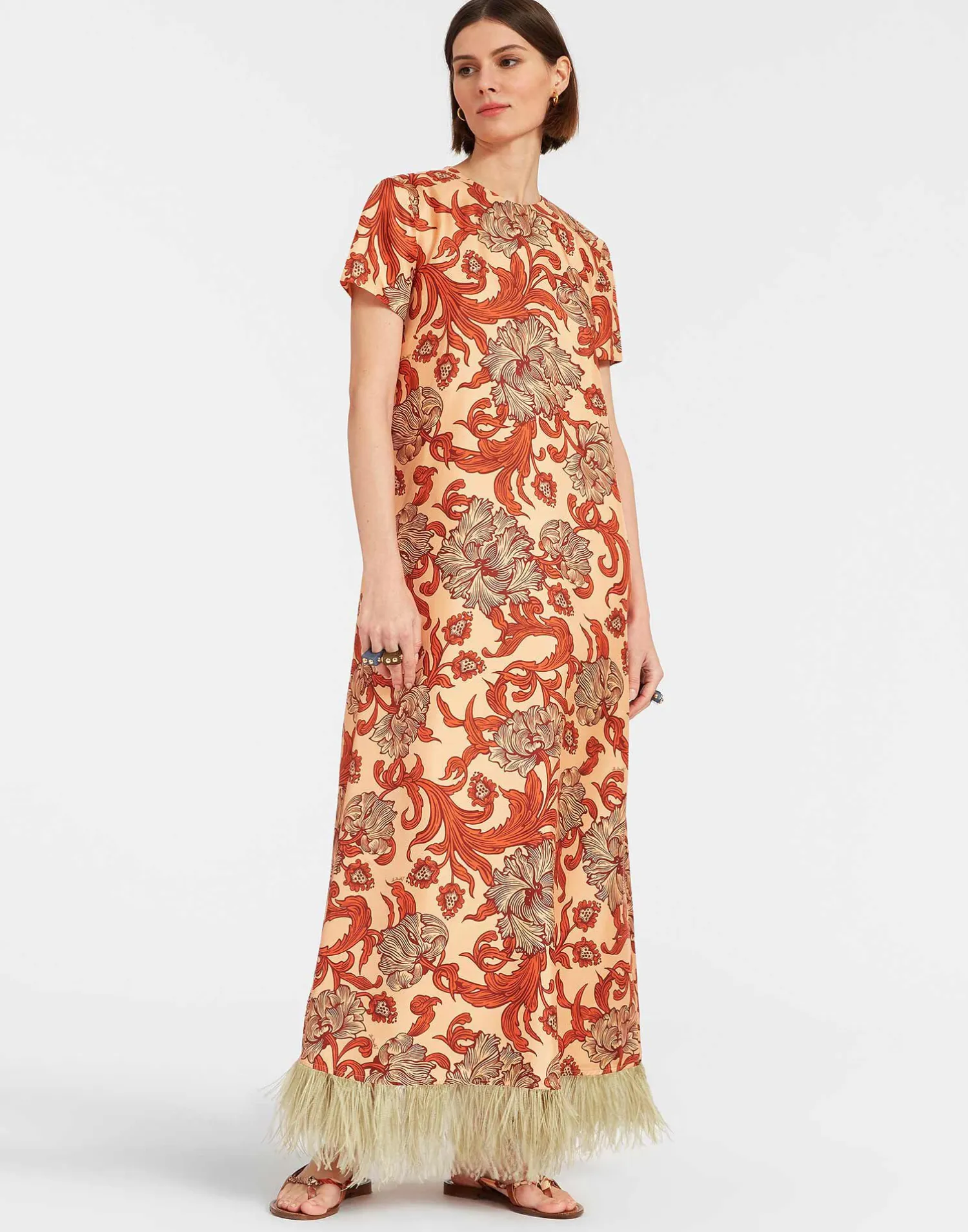 La DoubleJ Vestiti<Swing DressReef Pale Pink in Silk Twill With Feathers