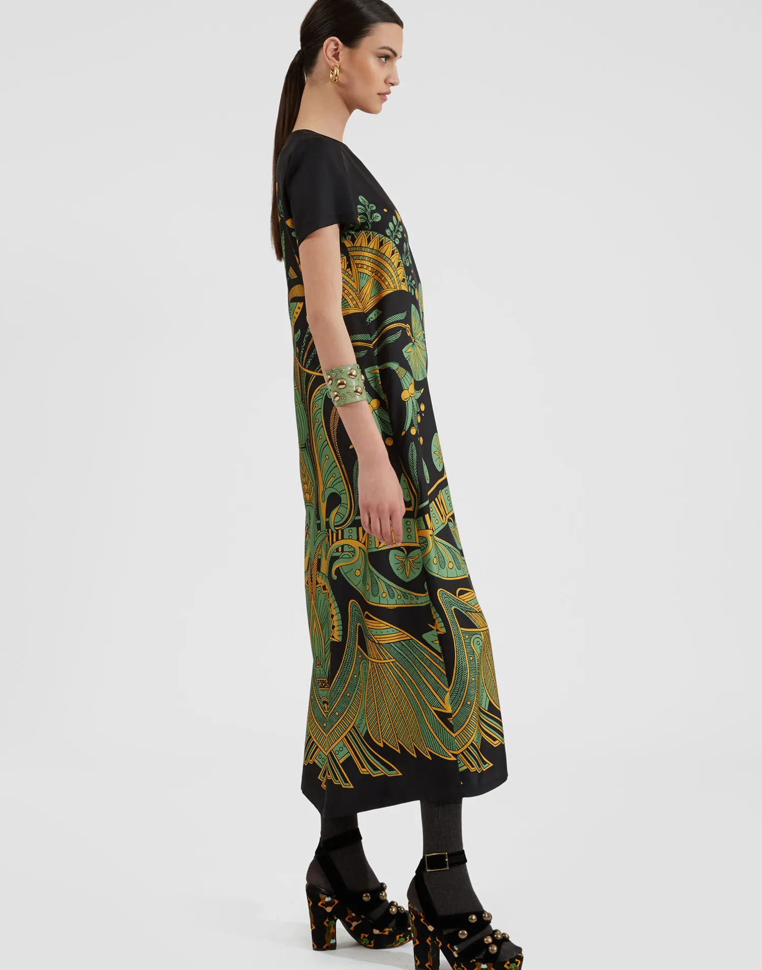 La DoubleJ Vestiti<Swing DressThe Nile Placée Black in Silk Twill