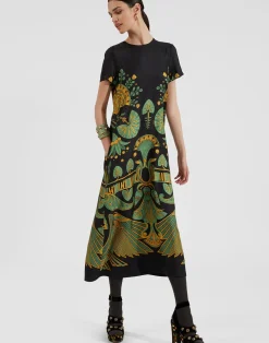 La DoubleJ Vestiti<Swing DressThe Nile Placée Black in Silk Twill