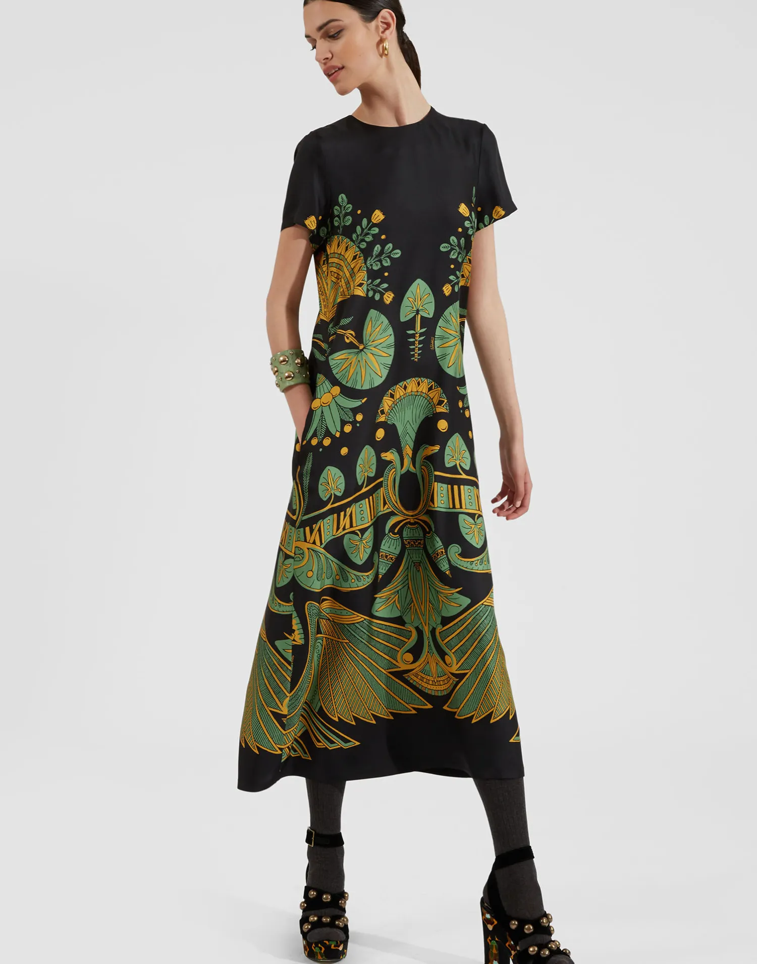 La DoubleJ Vestiti<Swing DressThe Nile Placée Black in Silk Twill