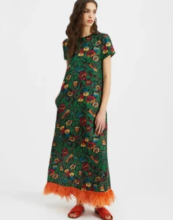 La DoubleJ Vestiti<Swing Dress (With Feathers)Night Garden in Silk Twill