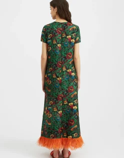 La DoubleJ Vestiti<Swing Dress (With Feathers)Night Garden in Silk Twill