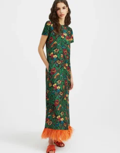 La DoubleJ Vestiti<Swing Dress (With Feathers)Night Garden in Silk Twill
