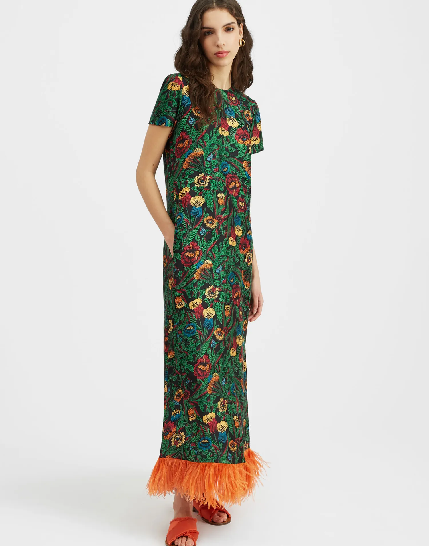 La DoubleJ Vestiti<Swing Dress (With Feathers)Night Garden in Silk Twill