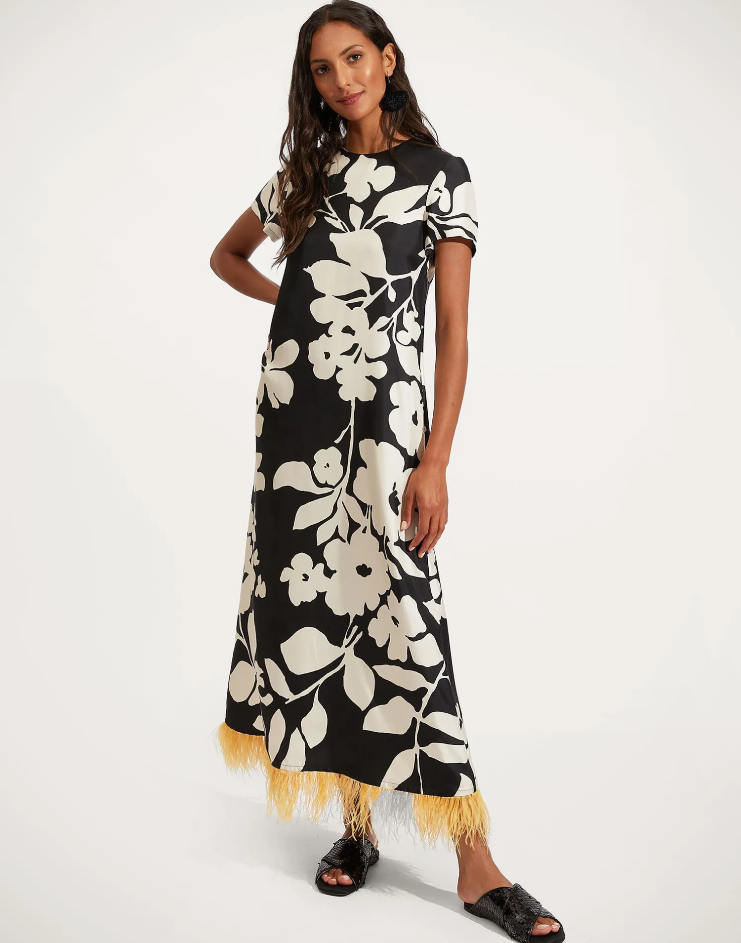 La DoubleJ Vestiti<Swing Dress (With Feathers)Winter Jasmine in Twill Silk