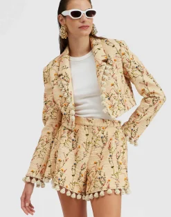 La DoubleJ Capispalla<Torero JacketPrimavera Cream in Tweed With Tassels