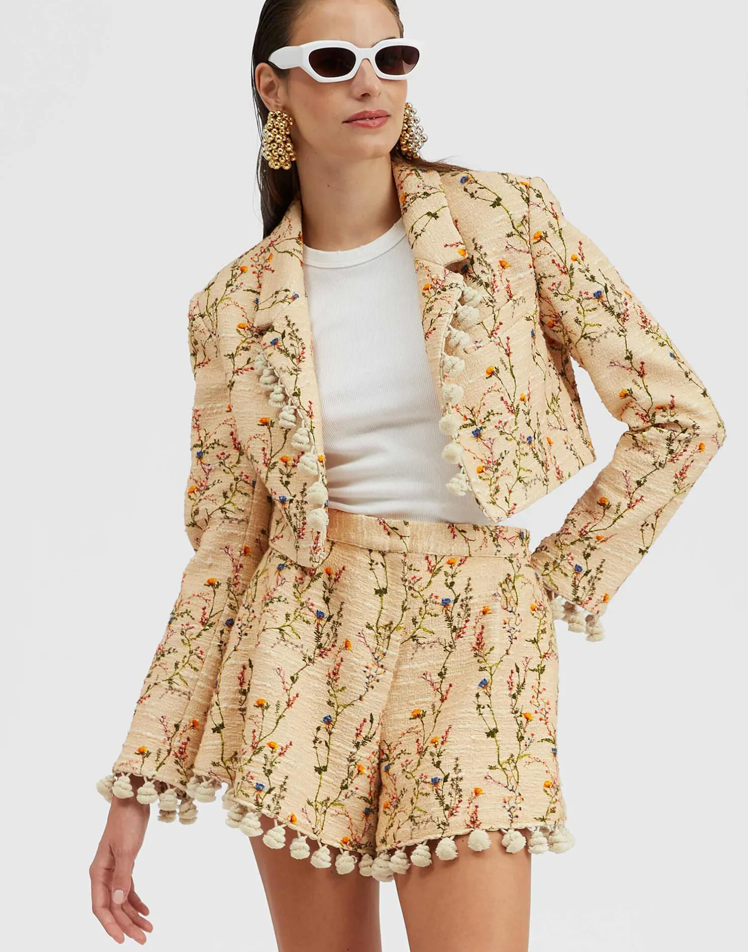 La DoubleJ Capispalla<Torero JacketPrimavera Cream in Tweed With Tassels