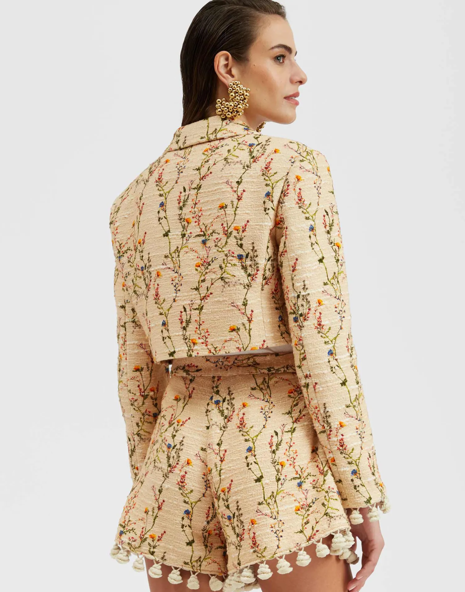 La DoubleJ Capispalla<Torero JacketPrimavera Cream in Tweed With Tassels