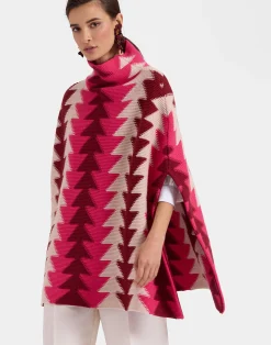 La DoubleJ Capispalla|Maglieria<Trine CapeBordeaux in Wool Intarsia