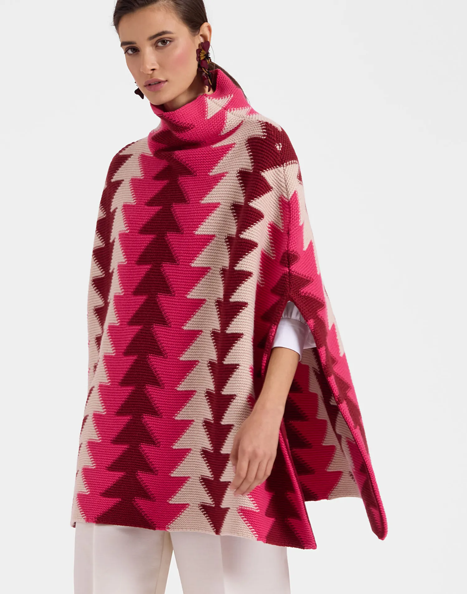 La DoubleJ Capispalla|Maglieria<Trine CapeBordeaux in Wool Intarsia