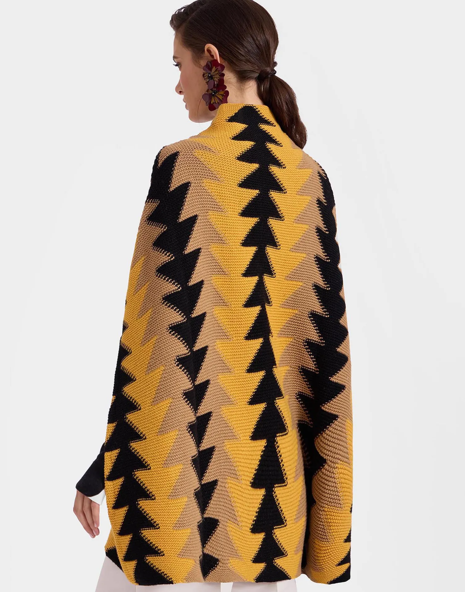 La DoubleJ Capispalla|Maglieria<Trine CapeYellow in Wool Intarsia