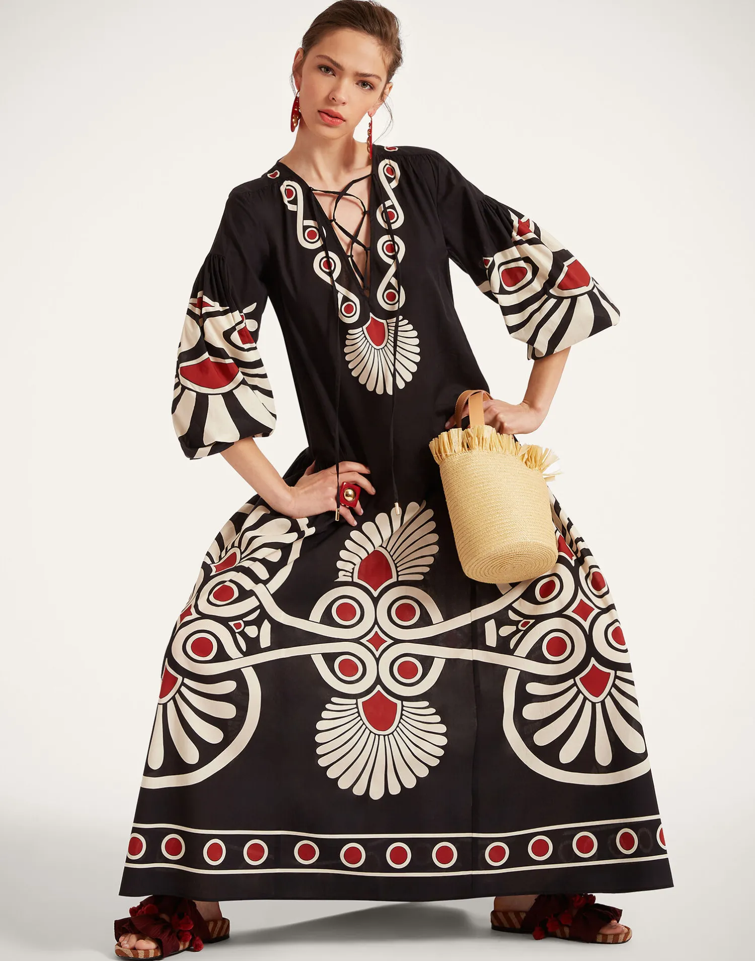 La DoubleJ Vestiti<Viviana DressMedallion Placée Black in Cotton Voile