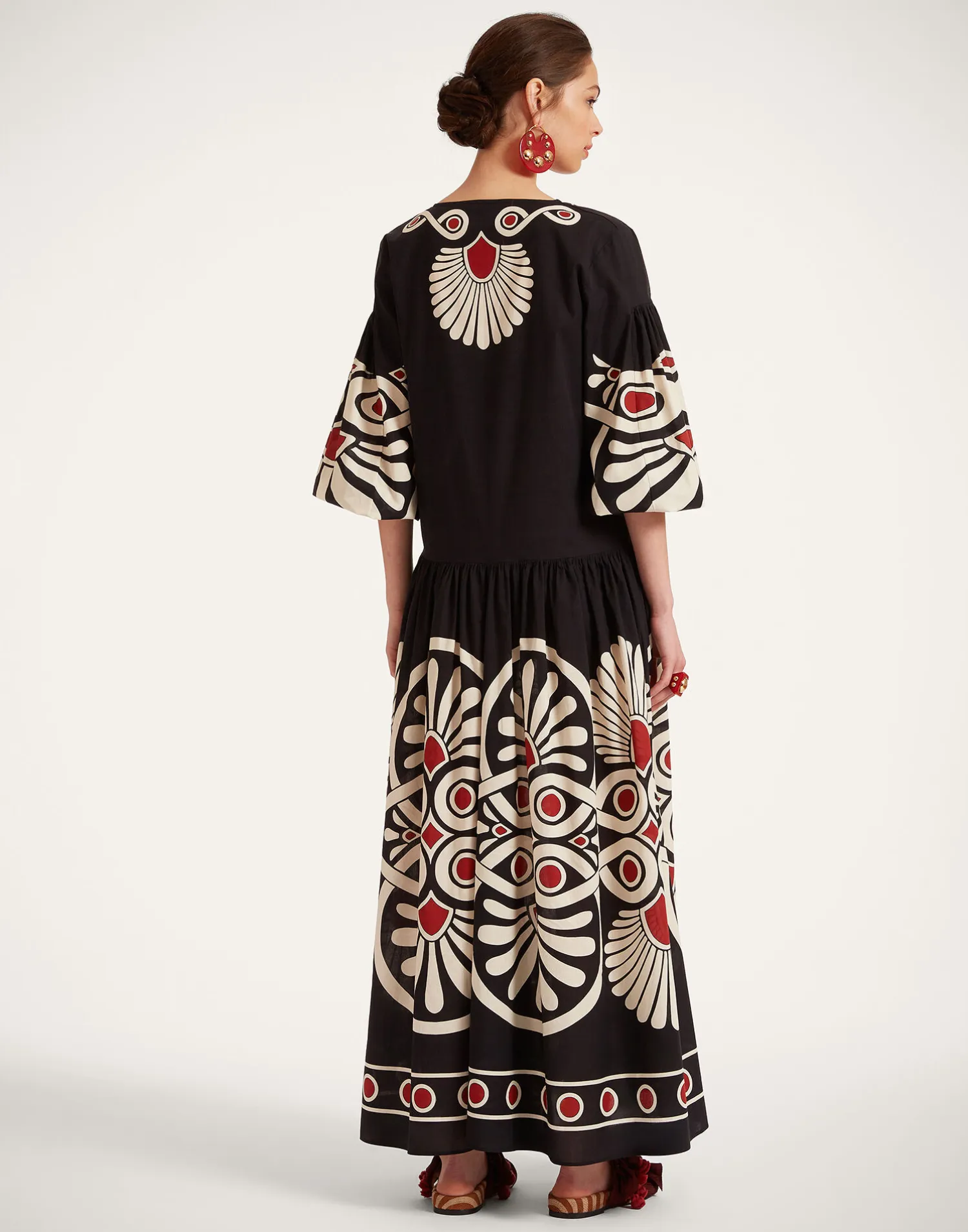 La DoubleJ Vestiti<Viviana DressMedallion Placée Black in Cotton Voile