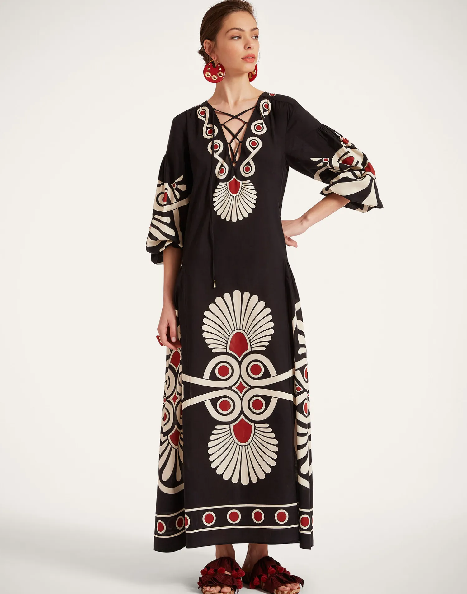 La DoubleJ Vestiti<Viviana DressMedallion Placée Black in Cotton Voile