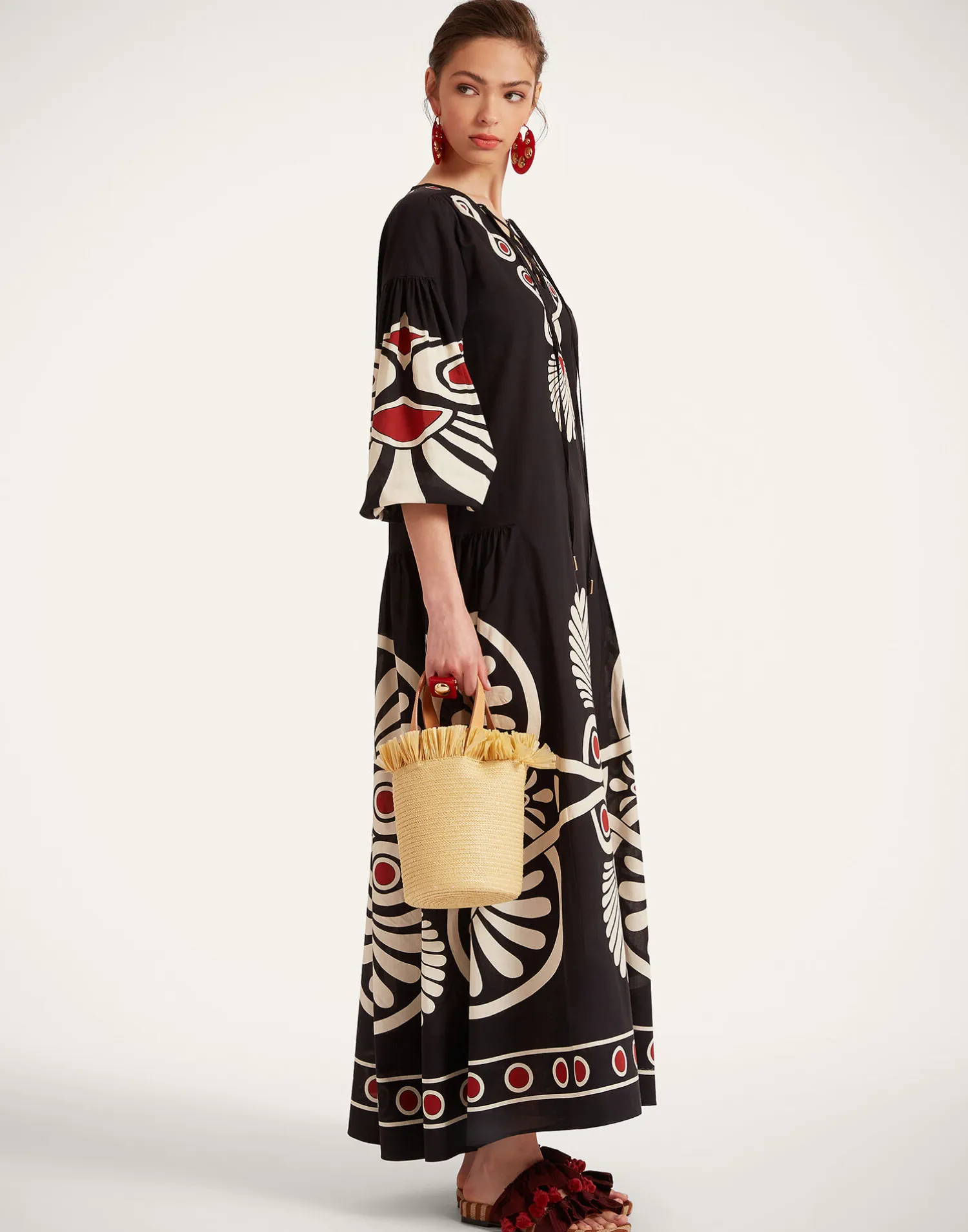 La DoubleJ Vestiti<Viviana DressMedallion Placée Black in Cotton Voile