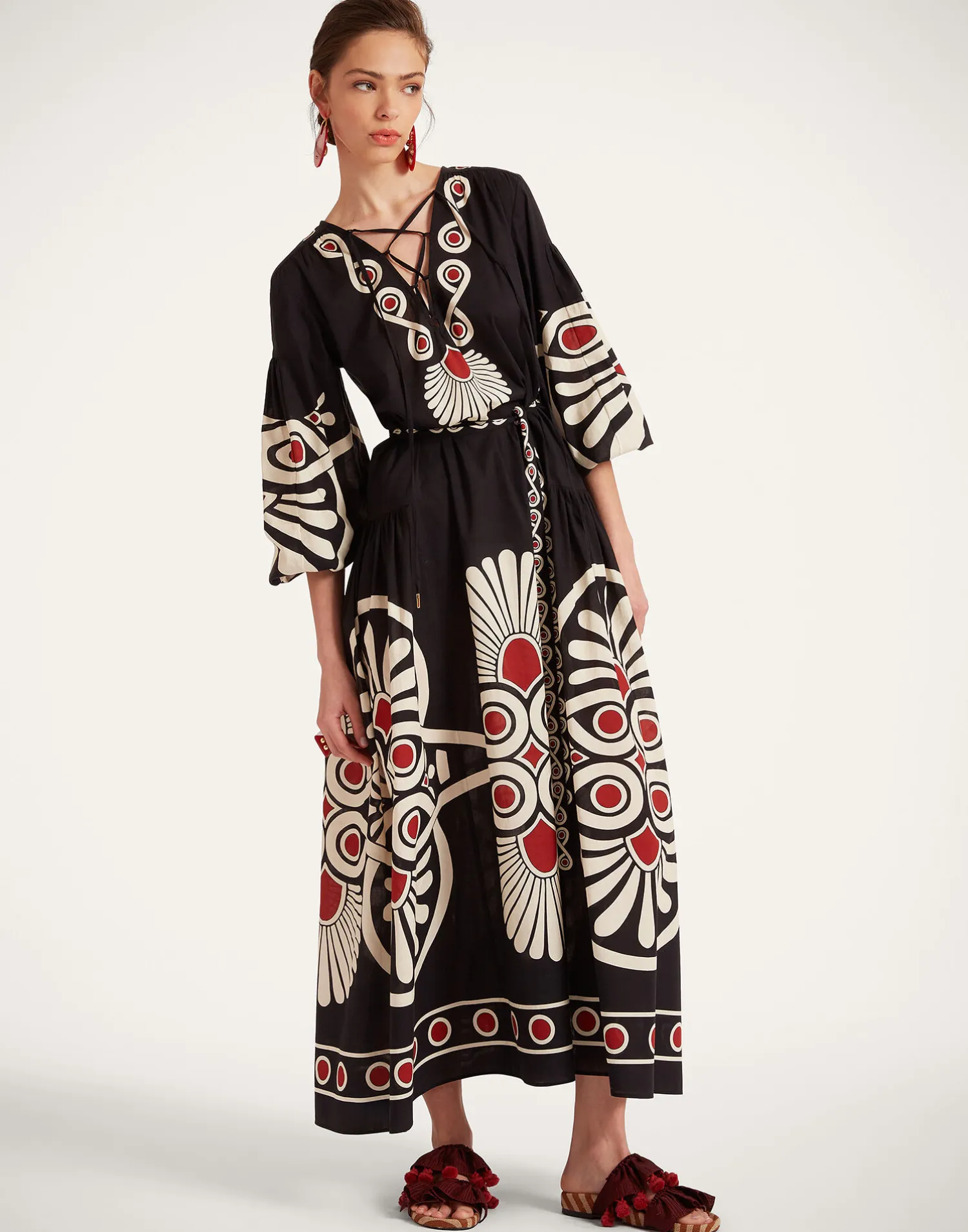 La DoubleJ Vestiti<Viviana DressMedallion Placée Black in Cotton Voile