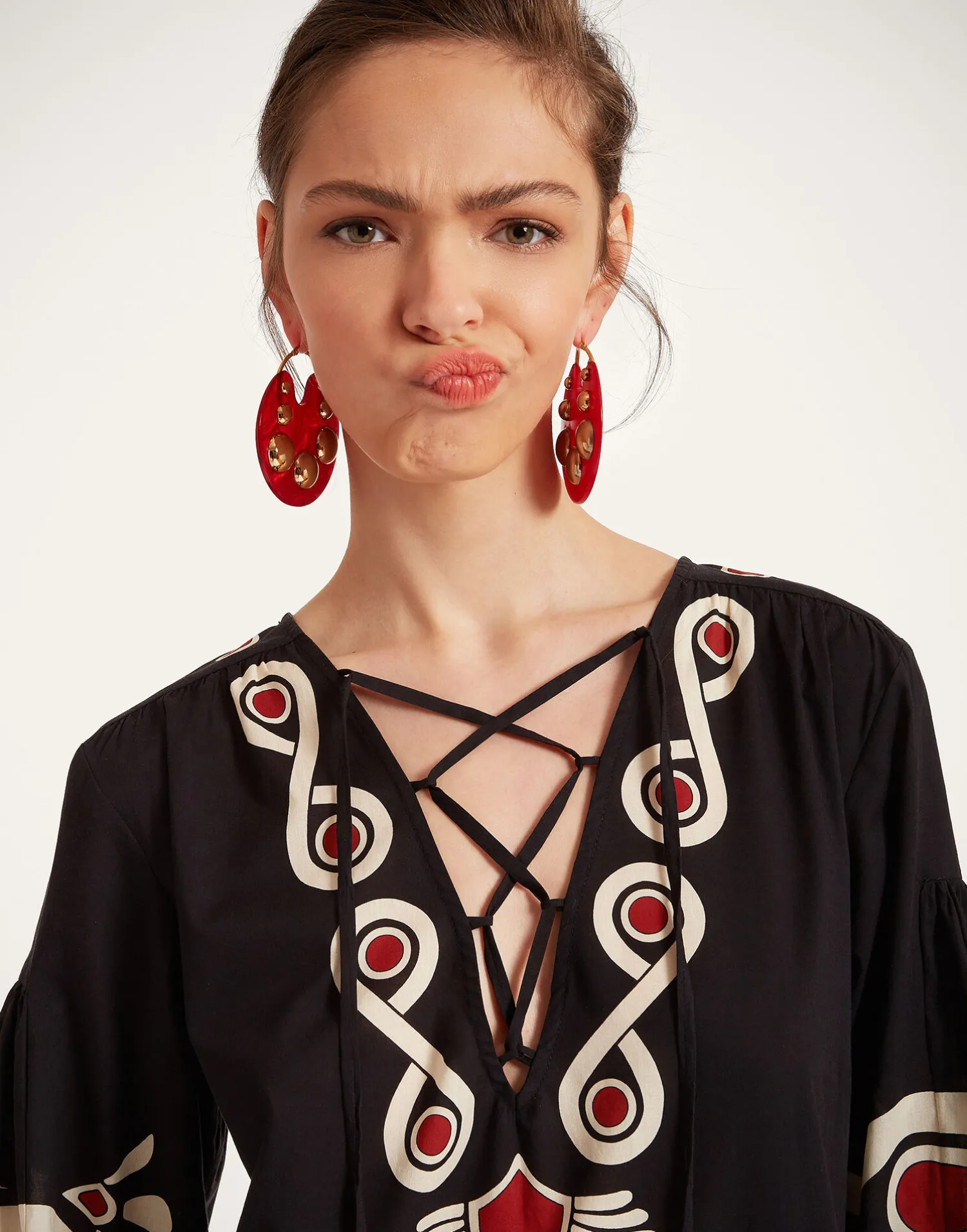 La DoubleJ Vestiti<Viviana DressMedallion Placée Black in Cotton Voile