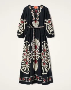 La DoubleJ Vestiti<Viviana DressMedallion Placée Black in Cotton Voile