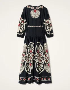 La DoubleJ Vestiti<Viviana DressMedallion Placée Black in Cotton Voile