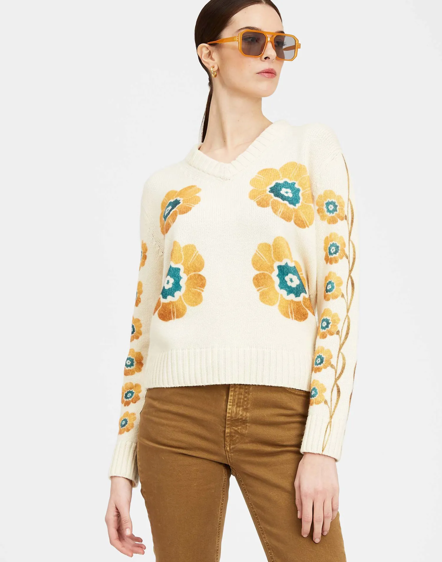 La DoubleJ Maglieria<V-Neck Boy SweaterDaisychain Placée Off White in Wool Cashmere