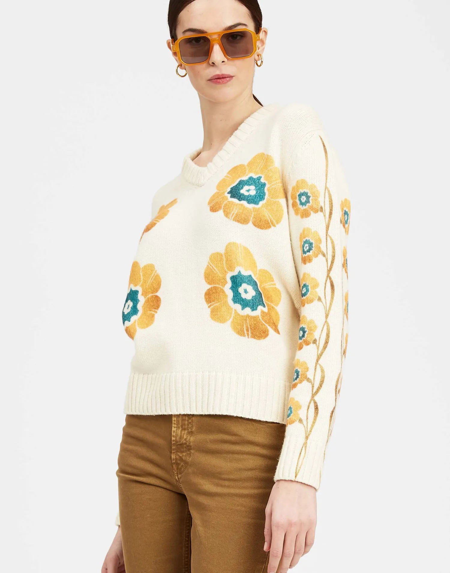 La DoubleJ Maglieria<V-Neck Boy SweaterDaisychain Placée Off White in Wool Cashmere