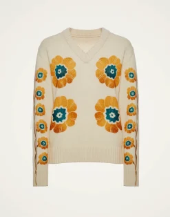 La DoubleJ Maglieria<V-Neck Boy SweaterDaisychain Placée Off White in Wool Cashmere