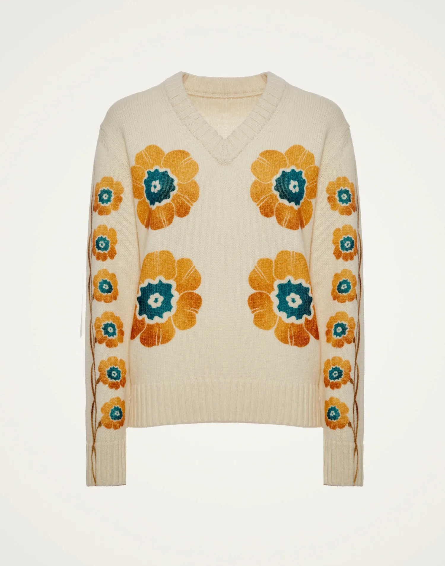 La DoubleJ Maglieria<V-Neck Boy SweaterDaisychain Placée Off White in Wool Cashmere